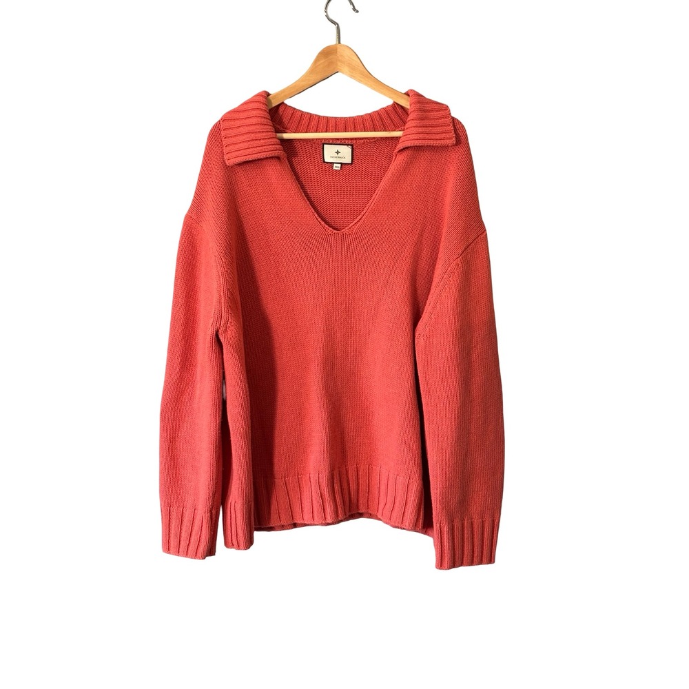 Tuckernuck Coral Pink Wool Cashmere Oversized V-Neck Polo Sweater XXXL
